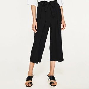 Zara black culottes with tie waist